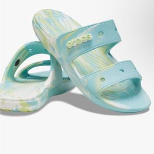 CROCS Aqua and Lime Slide Sandals